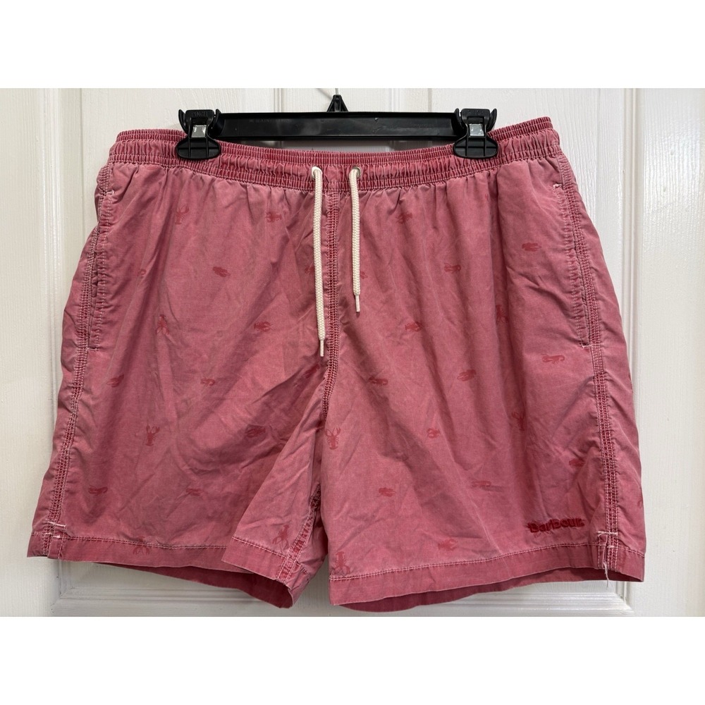 Barbour Swim Trunks Men's XL Pink Victor Lobster Print Lined Maine Designer